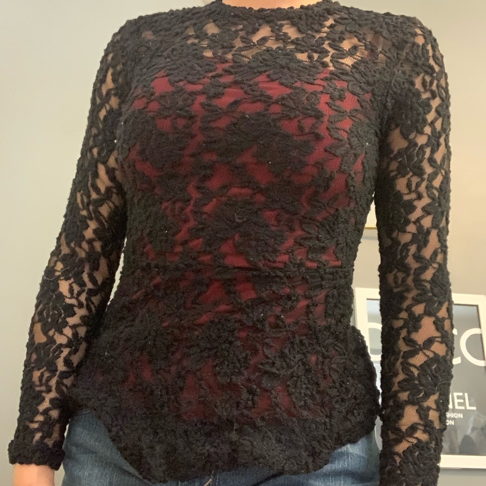 Divided Lace Long Sleeve Peplum Top